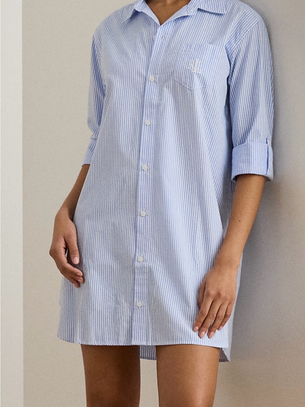 Ralph Lauren Blue & White Striped Button-Front Midi Shirt Dress